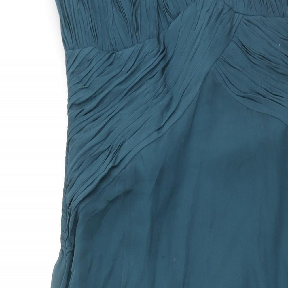 Coast Womens Blue Silk Ball Gown Size 14 Halter Zip - Rouched