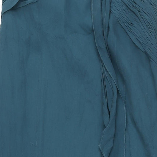 Coast Womens Blue Silk Ball Gown Size 14 Halter Zip - Rouched