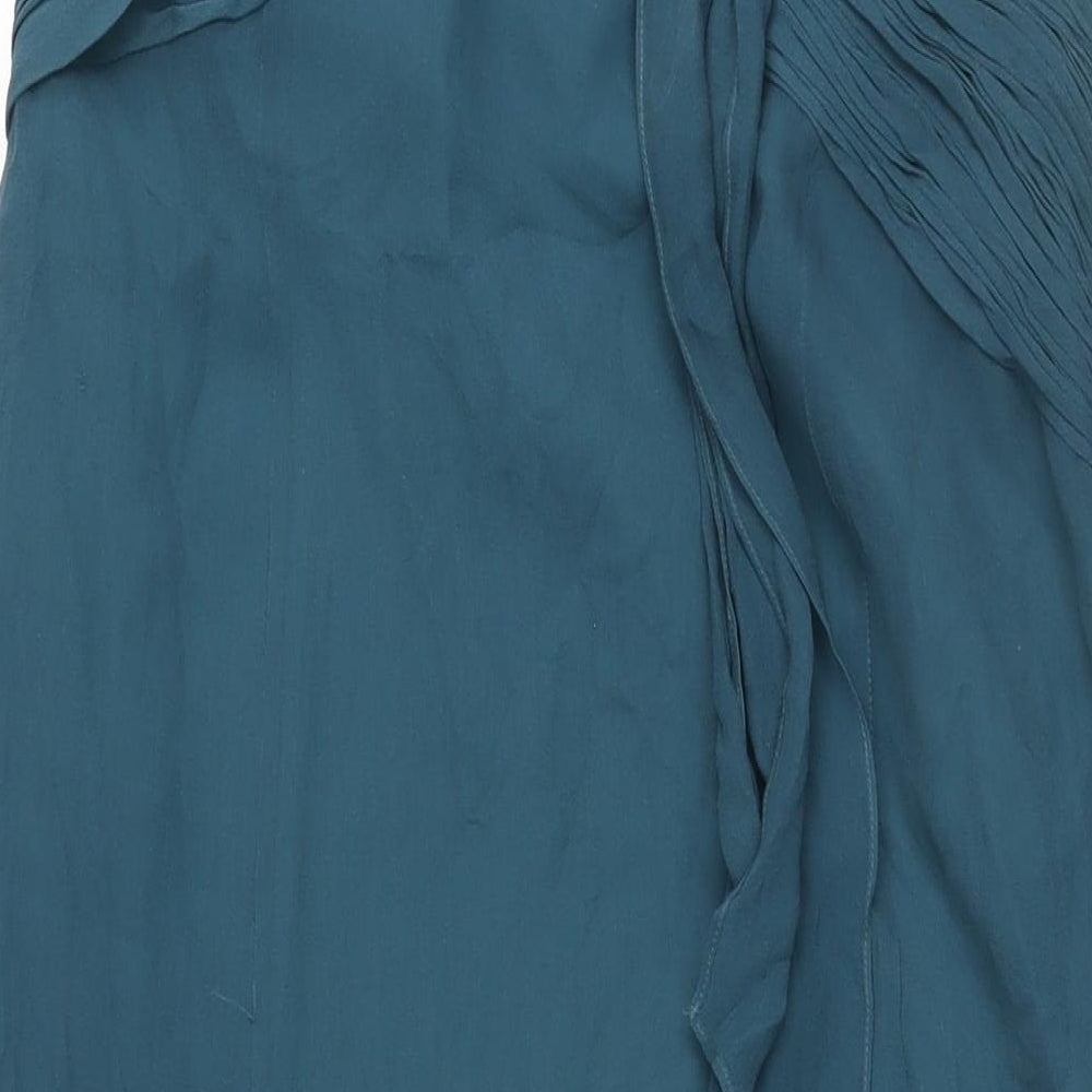 Coast Womens Blue Silk Ball Gown Size 14 Halter Zip - Rouched