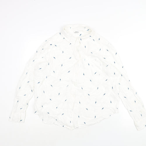 Khost Womens White Geometric Viscose Basic Blouse Size 16 Collared - Lightening Bolt Print