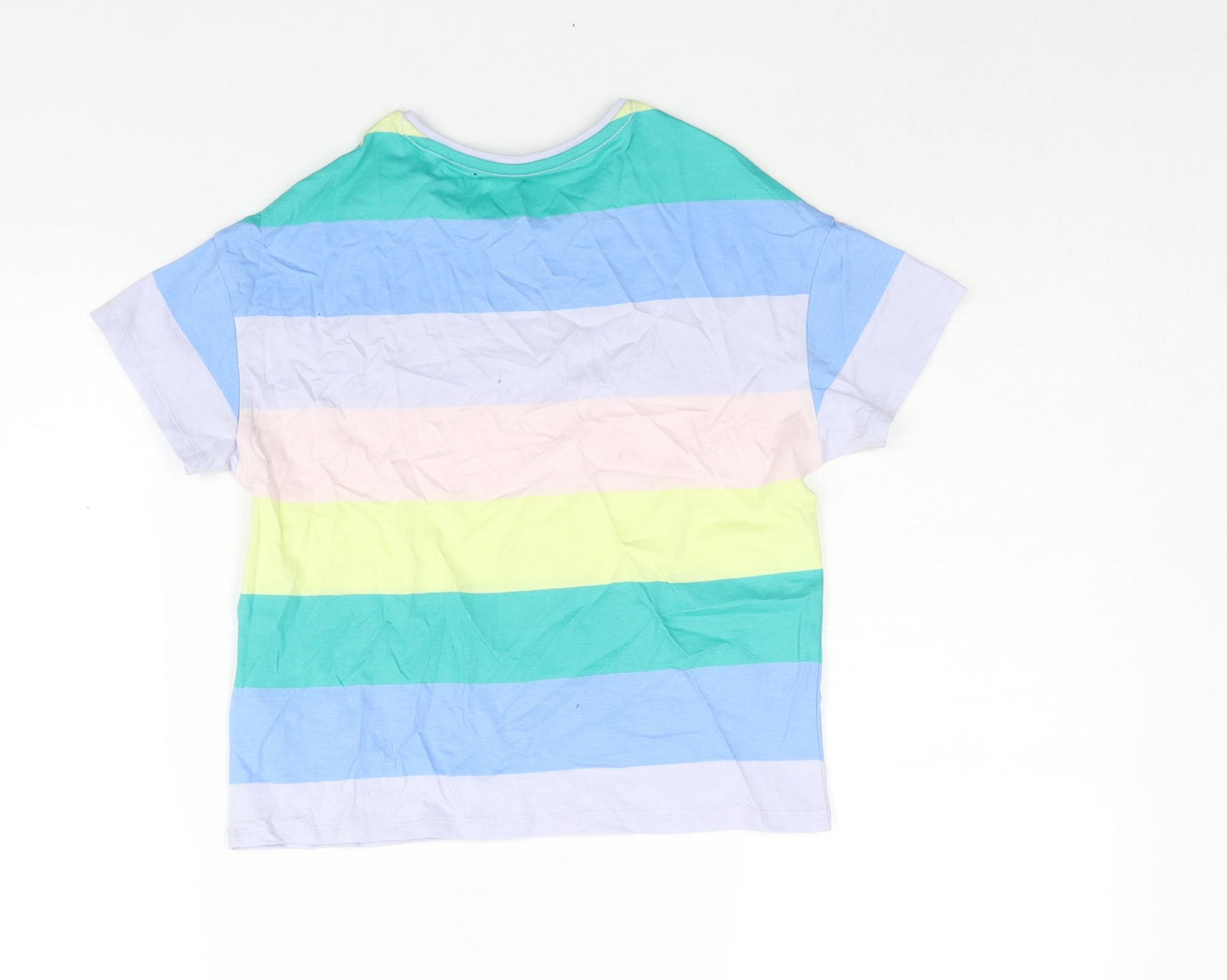 Marks and Spencer Boys Multicoloured Striped Cotton Basic T-Shirt Size 7-8 Years Round Neck Pullover