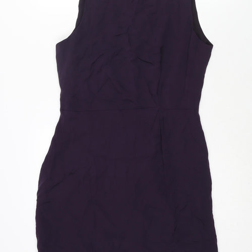 Liz Claiborne Womens Purple Silk Shift Size 10 Round Neck Zip