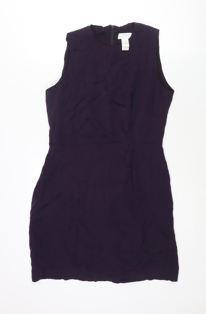 Liz Claiborne Womens Purple Silk Shift Size 10 Round Neck Zip
