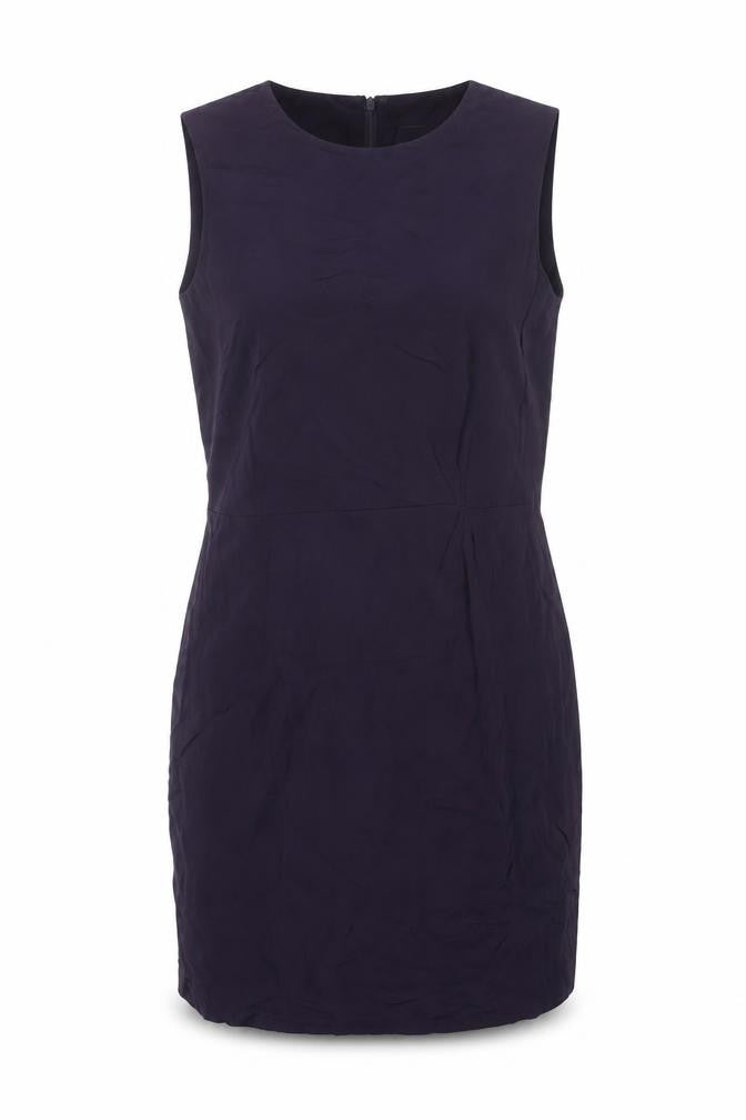 Front view of Liz Claiborne women’s purple silk shift, size UK 10, round neck zip