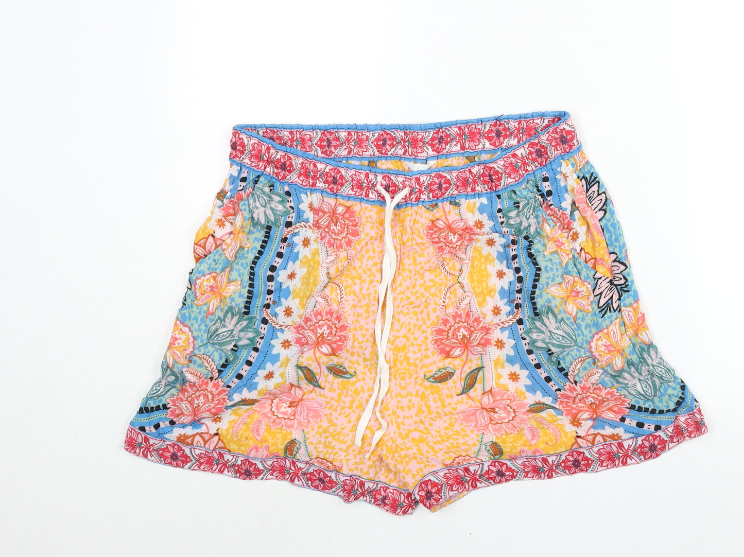 Monsoon Womens Multicoloured Geometric Viscose Basic Shorts Size L L4 in Regular Drawstring