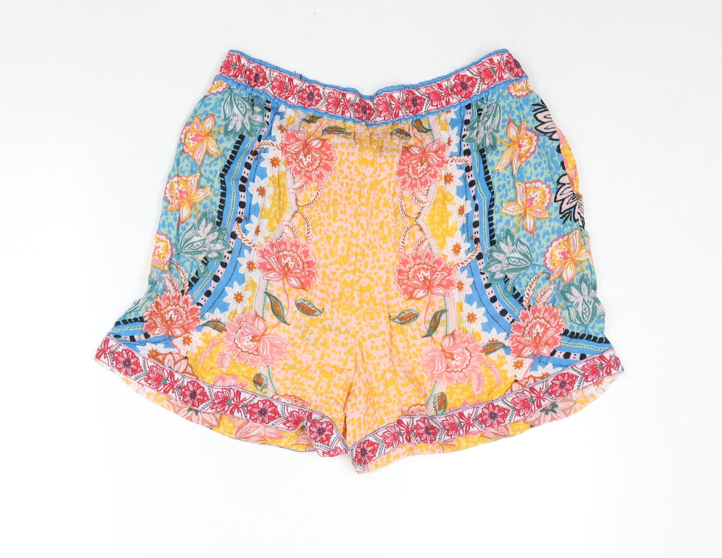 Monsoon Womens Multicoloured Geometric Viscose Basic Shorts Size L L4 in Regular Drawstring