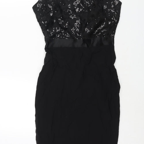 GODDIVA Womens Black Polyester Pencil Dress Size 8 Boat Neck Zip - Sequin Bodice