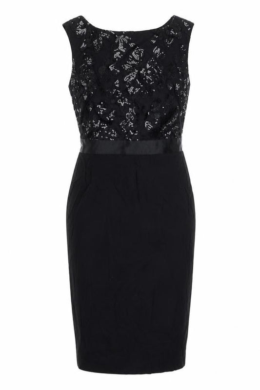 GODDIVA Womens Black Polyester Pencil Dress Size 8 Boat Neck Zip - Sequin Bodice
