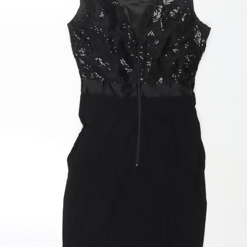GODDIVA Womens Black Polyester Pencil Dress Size 8 Boat Neck Zip - Sequin Bodice
