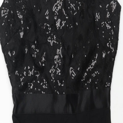 GODDIVA Womens Black Polyester Pencil Dress Size 8 Boat Neck Zip - Sequin Bodice