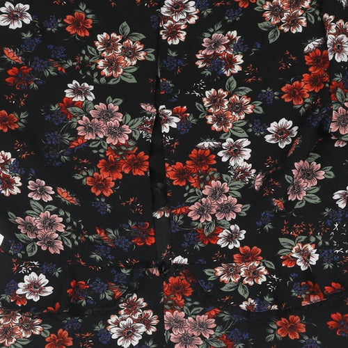 New Look Womens Black Floral Polyester A-Line Size 10 V-Neck Zip - Frill Lace Trim Drawstring