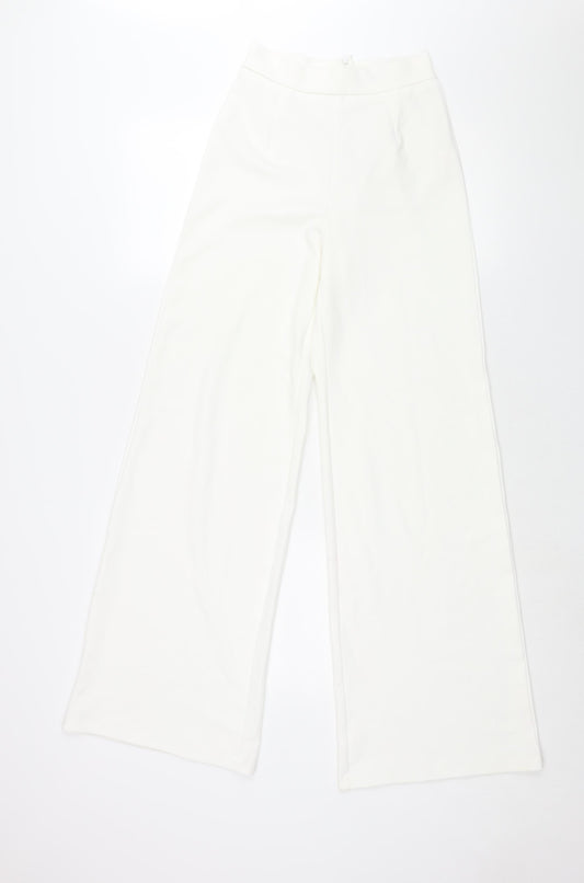 NaaNaa Womens White Polyester Trousers Size 6 L32 in Regular Zip