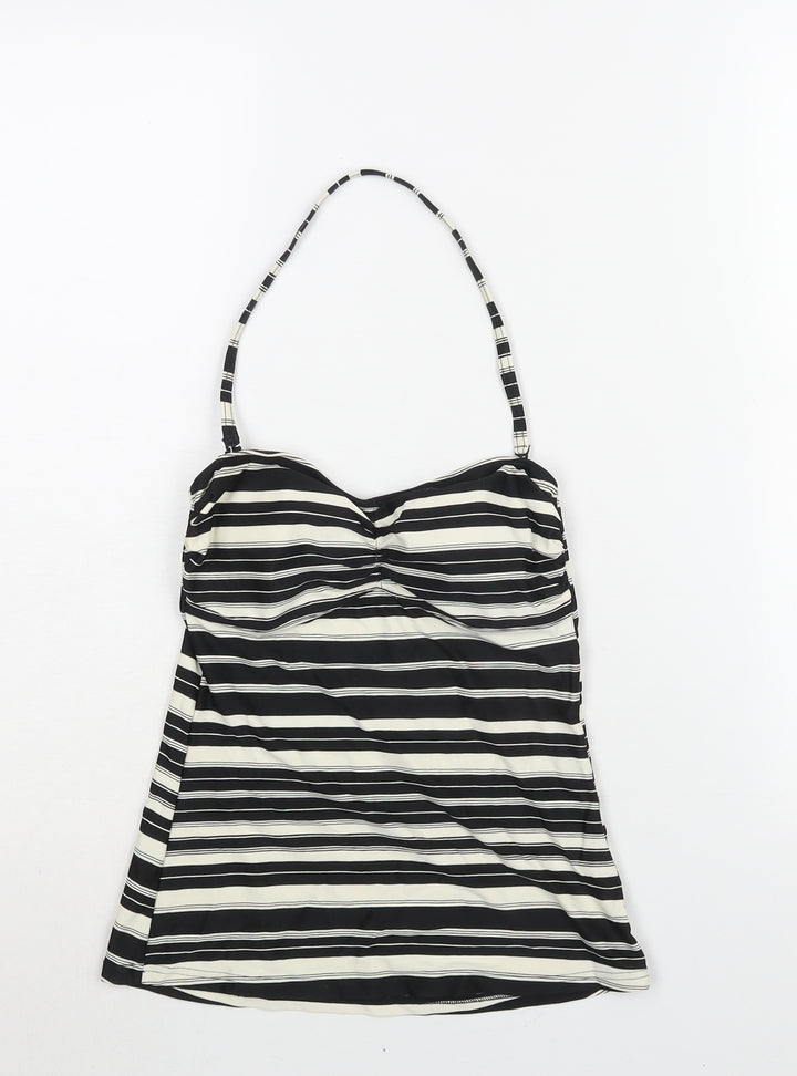 Marks and Spencer Womens Black Striped Polyamide Top Size 10 - Padded