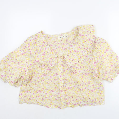 Sweewë Womens Yellow Floral Polyester Basic Blouse Size S Collared - Frill Size S-M