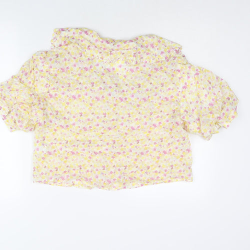 Sweewë Womens Yellow Floral Polyester Basic Blouse Size S Collared - Frill Size S-M