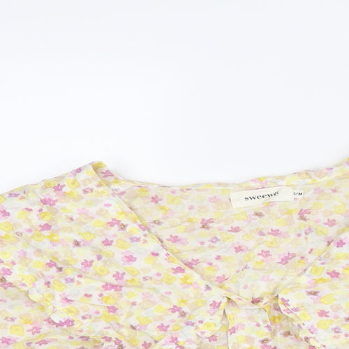 Sweewë Womens Yellow Floral Polyester Basic Blouse Size S Collared - Frill Size S-M