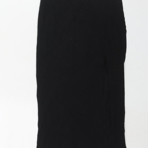 Stradivarius Womens Black Polyester Straight & Pencil Skirt Size XS - Front Slit Ribbed
