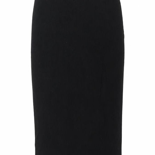 Stradivarius Womens Black Polyester Straight & Pencil Skirt Size XS - Front Slit Ribbed