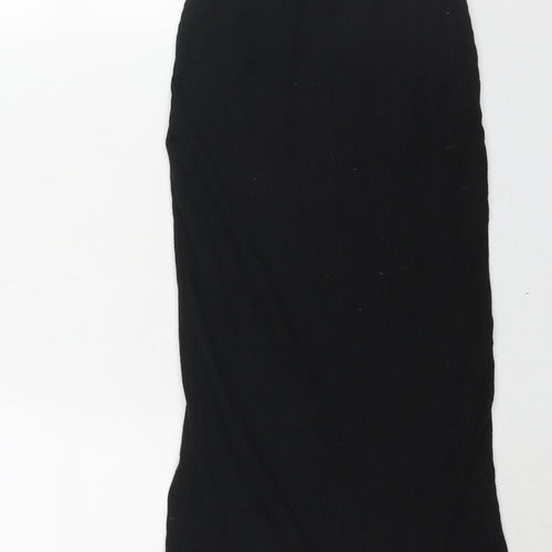 Stradivarius Womens Black Polyester Straight & Pencil Skirt Size XS - Front Slit Ribbed