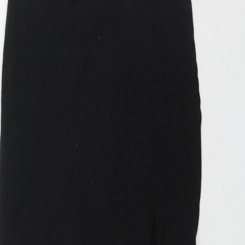 Stradivarius Womens Black Polyester Straight & Pencil Skirt Size XS - Front Slit Ribbed