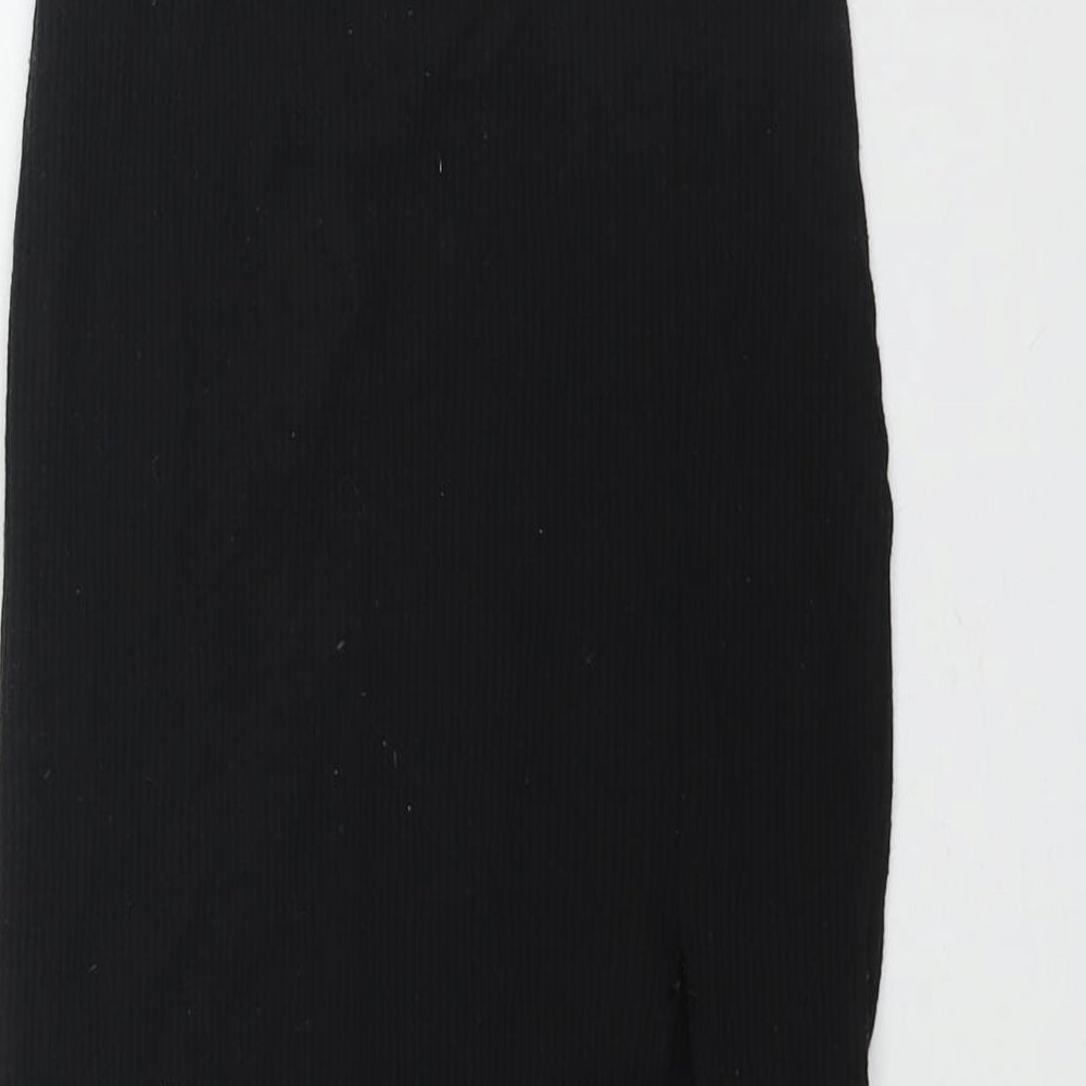 Stradivarius Womens Black Polyester Straight & Pencil Skirt Size XS - Front Slit Ribbed