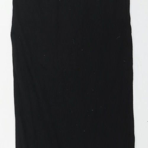 Stradivarius Womens Black Polyester Straight & Pencil Skirt Size XS - Front Slit Ribbed