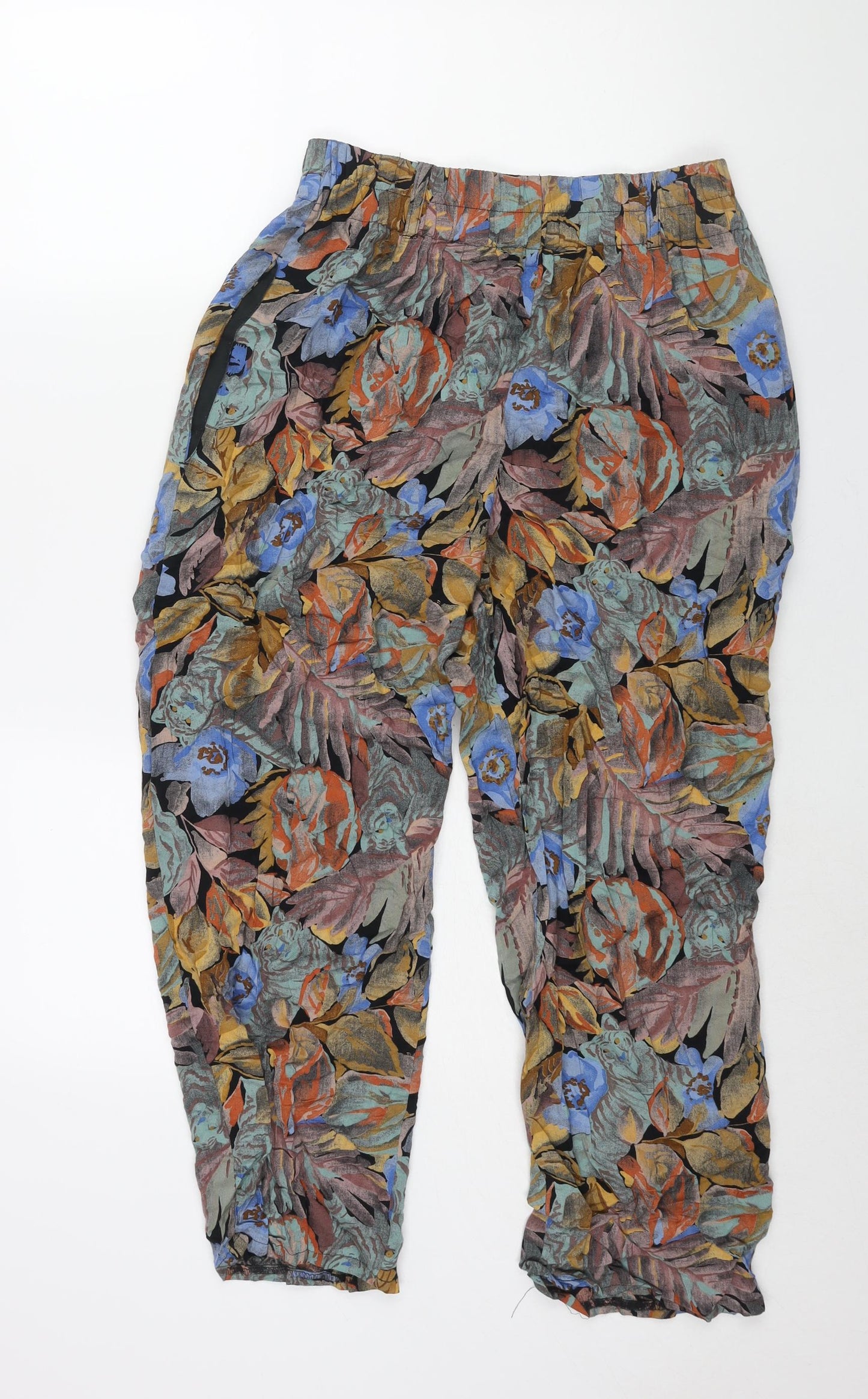 St Michael Womens Multicoloured Geometric Viscose Harem Trousers Size 14 L26 in Regular - Vintage