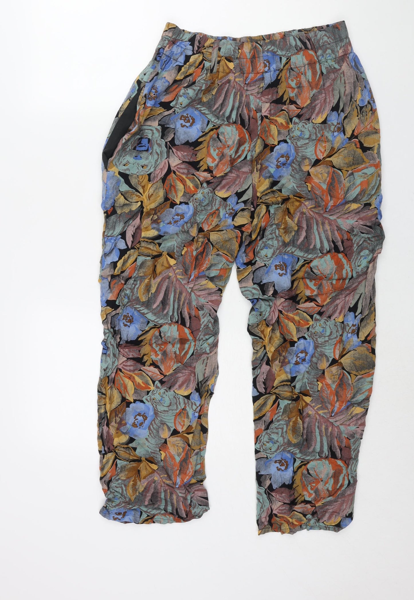St Michael Womens Multicoloured Geometric Viscose Harem Trousers Size 14 L26 in Regular - Vintage
