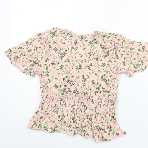 Miss Selfridge Womens Pink Floral Viscose Basic Blouse Size 6 V-Neck - Peplum