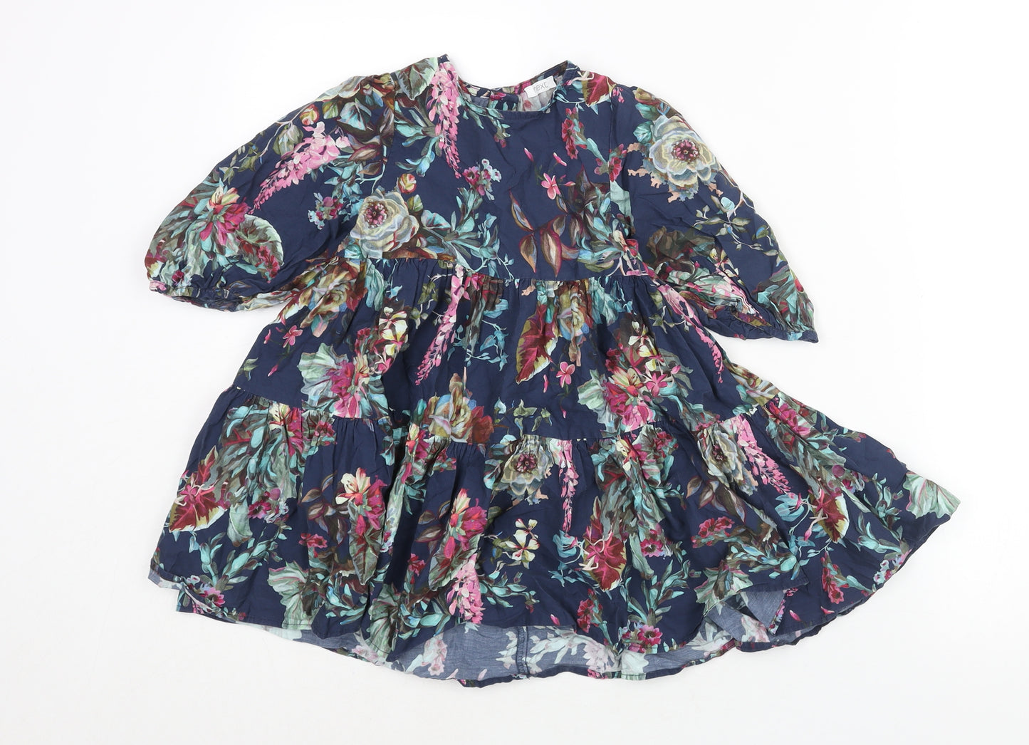 NEXT Girls Multicoloured Floral Cotton A-Line Size 4-5 Years Round Neck Button - Smocked