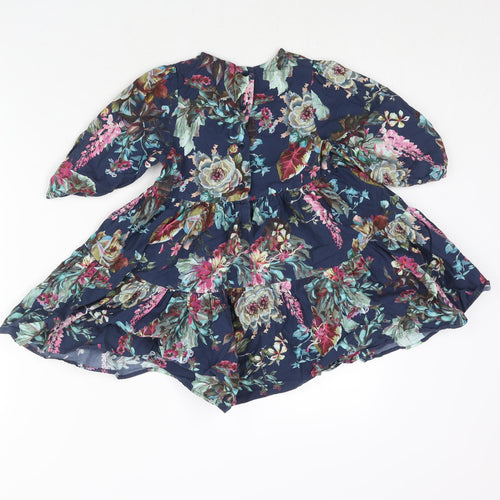 NEXT Girls Multicoloured Floral Cotton A-Line Size 4-5 Years Round Neck Button - Smocked