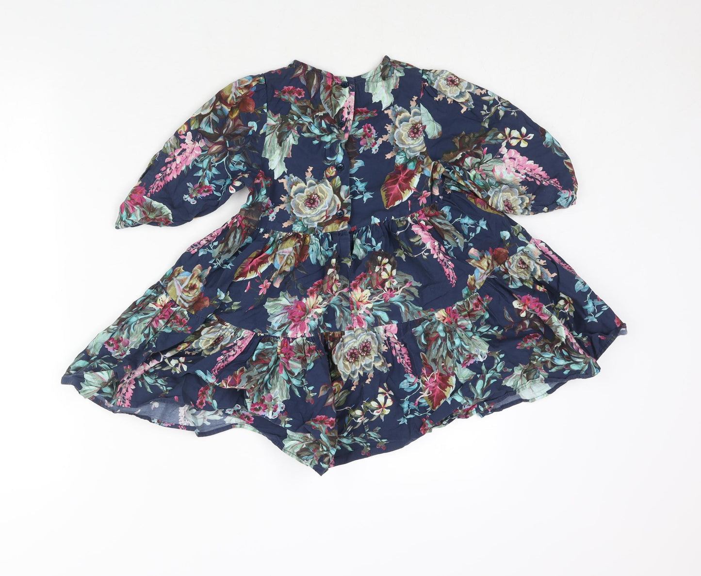 NEXT Girls Multicoloured Floral Cotton A-Line Size 4-5 Years Round Neck Button - Smocked