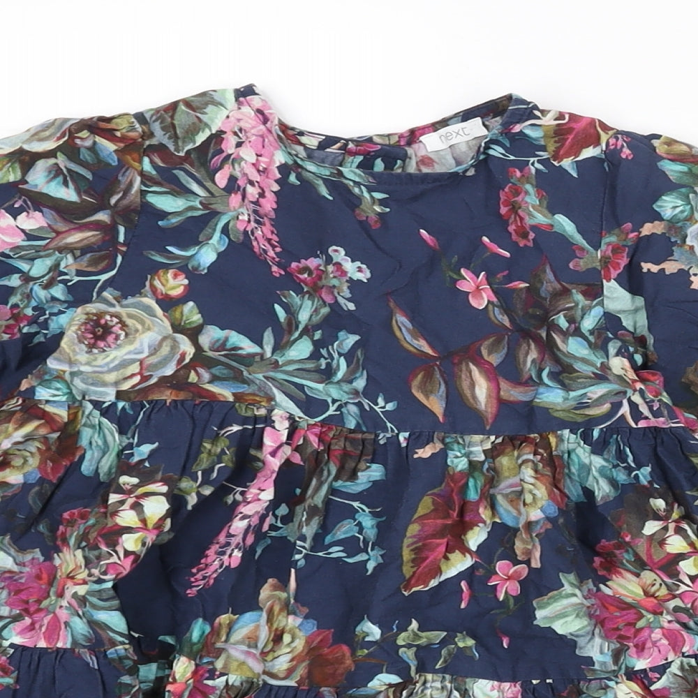 NEXT Girls Multicoloured Floral Cotton A-Line Size 4-5 Years Round Neck Button - Smocked