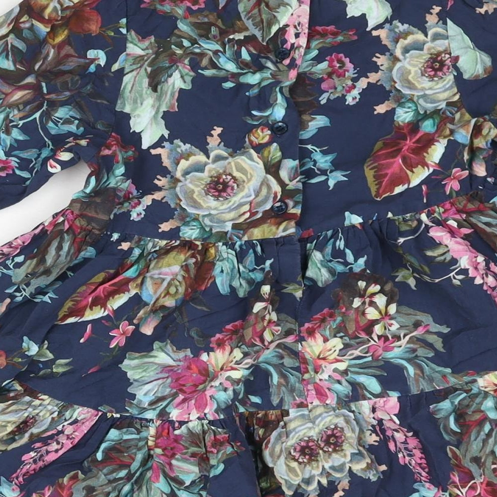 NEXT Girls Multicoloured Floral Cotton A-Line Size 4-5 Years Round Neck Button - Smocked