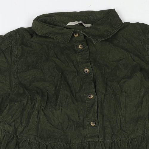 F&F Womens Green Cotton Shirt Dress Size 10 Collared Button - Smocked