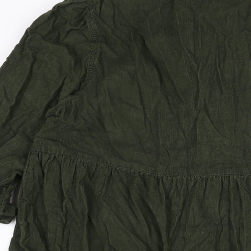F&F Womens Green Cotton Shirt Dress Size 10 Collared Button - Smocked