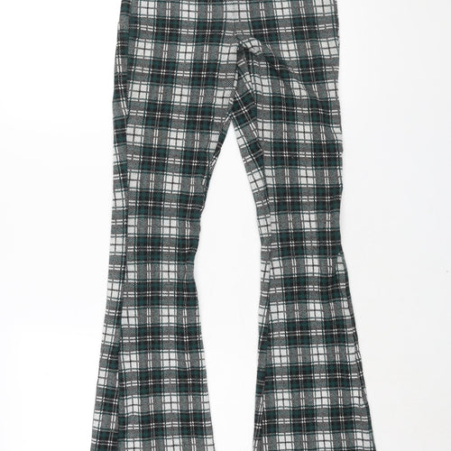 Stradivarius Womens Green Check Polyester Trousers Size S L34 in Regular - Elasticated Waist