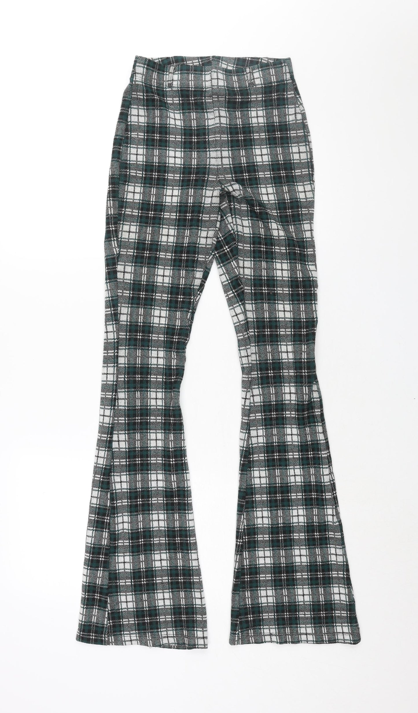 Stradivarius Womens Green Check Polyester Trousers Size S L34 in Regular - Elasticated Waist