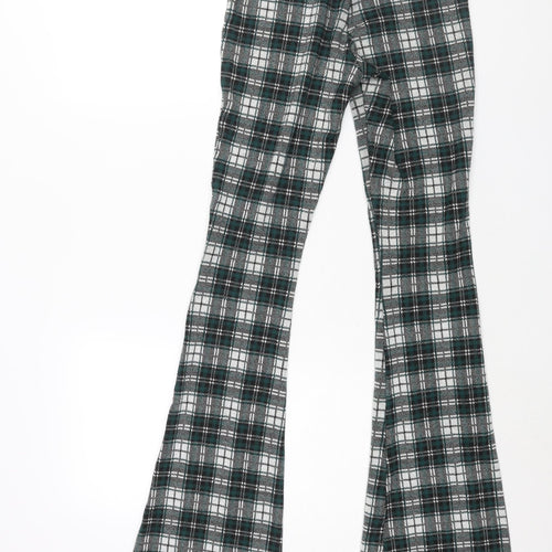 Stradivarius Womens Green Check Polyester Trousers Size S L34 in Regular - Elasticated Waist