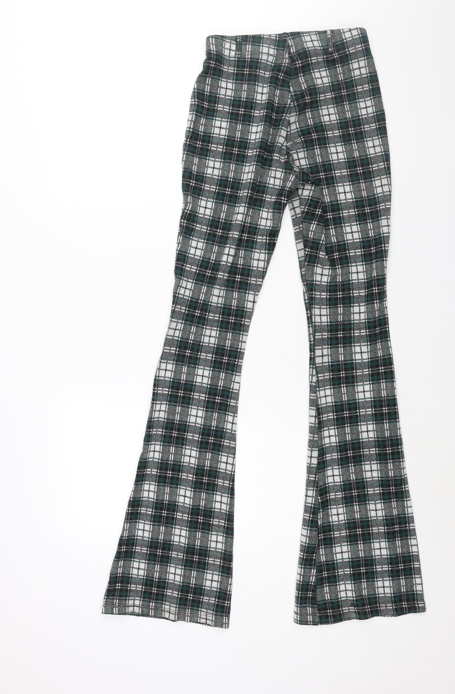 Stradivarius Womens Green Check Polyester Trousers Size S L34 in Regular - Elasticated Waist