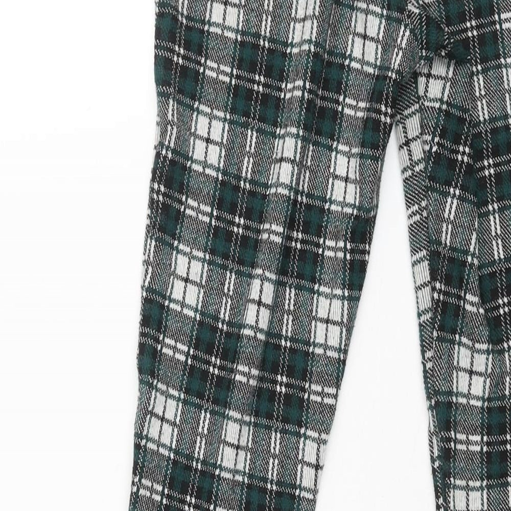 Stradivarius Womens Green Check Polyester Trousers Size S L34 in Regular - Elasticated Waist