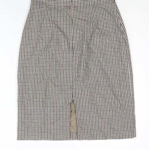 Artigiano Womens Beige Check Polyester Straight & Pencil Skirt Size 10 Zip