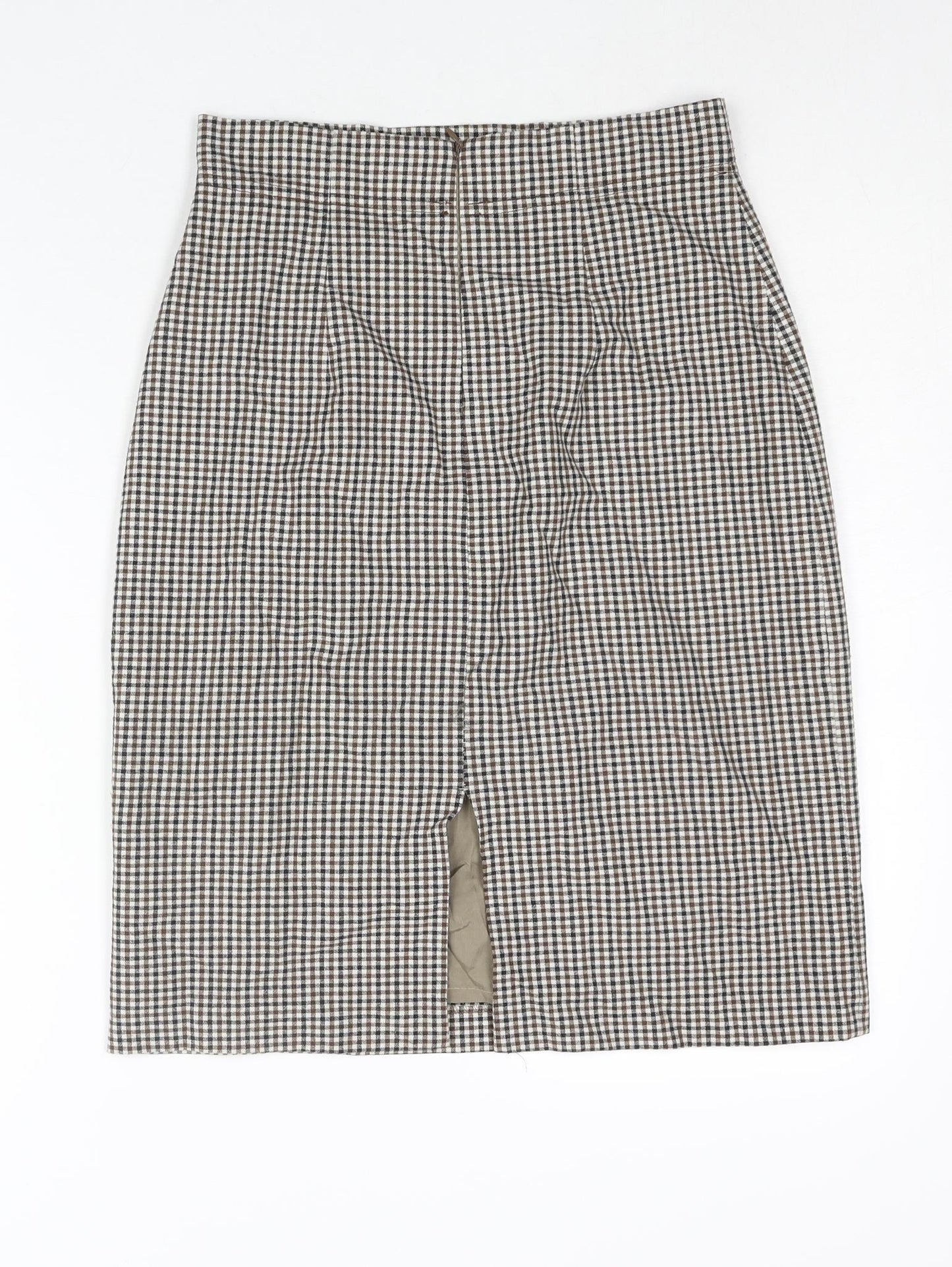 Artigiano Womens Beige Check Polyester Straight & Pencil Skirt Size 10 Zip
