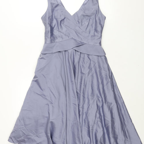 Monsoon Womens Purple Polyester Fit & Flare Size 10 V-Neck Zip - Button Detail
