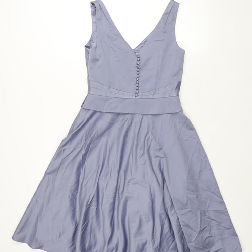 Monsoon Womens Purple Polyester Fit & Flare Size 10 V-Neck Zip - Button Detail