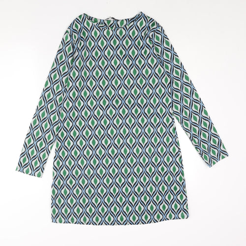 Zara Womens Green Geometric Polyamide Mini Size L Round Neck Pullover