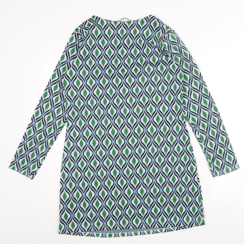 Zara Womens Green Geometric Polyamide Mini Size L Round Neck Pullover