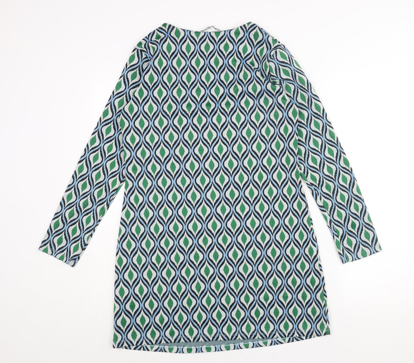 Zara Womens Green Geometric Polyamide Mini Size L Round Neck Pullover