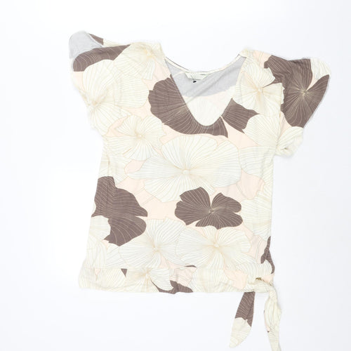 Marks and Spencer Womens Ivory Geometric Viscose Basic Blouse Size 16 V-Neck - Tie Detail