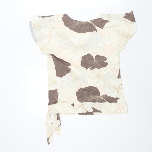 Marks and Spencer Womens Ivory Geometric Viscose Basic Blouse Size 16 V-Neck - Tie Detail